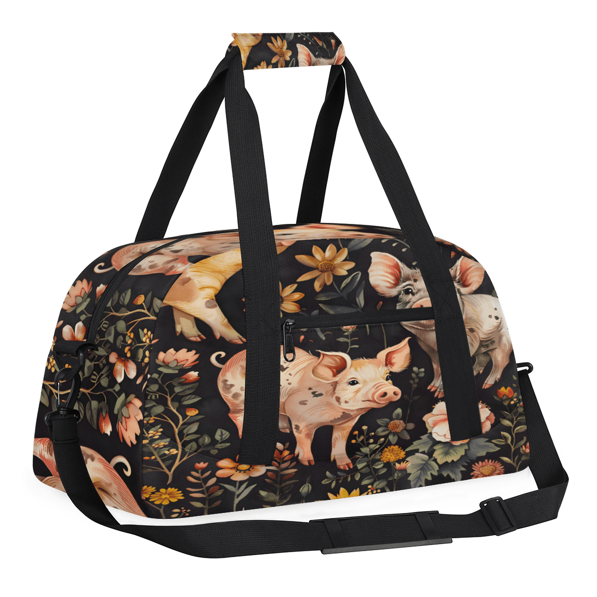 Herdesigns Sports Duffle Bags Travel Duffle Bag Gym Bag Floral Pig Animal Weekender Travel Bag Waterproof Overnight Bag Carry On Travel Tote Bag Dance Bags