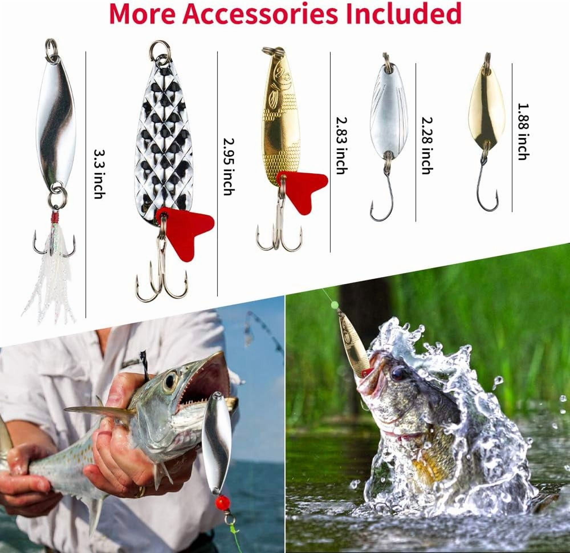 Smmoma Fishing Lures Kit for Freshwater Bait Tackle Kit for Bass Trout Salmon Fishing Accessories Tackle Box Including Spoon Lures Soft Plastic Worms Gifts for Men