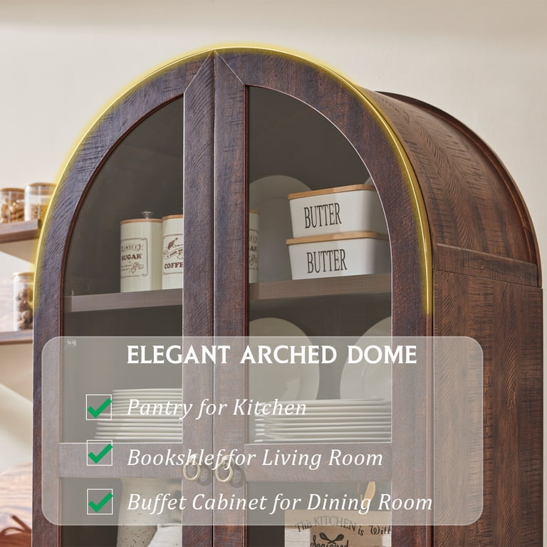 Aitjunz 71-Inch Arched Farmhouse Storage Cabinet, Brown photo 3