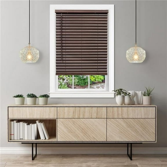 64 x 33 in. Cordless Vinyl Light Filtering Window Venetian Blind, Mahogany
