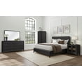 thumbnail image 4 of Queen Waterfall Panel Bed - Elm Veneer, Peppercorn Finish, Black. Modern Bedroom Furniture. 91.75" Queen Bed Frame. Channel Headboard & Waterfall Footboard. Elegant Bedroom Decor., 4 of 5