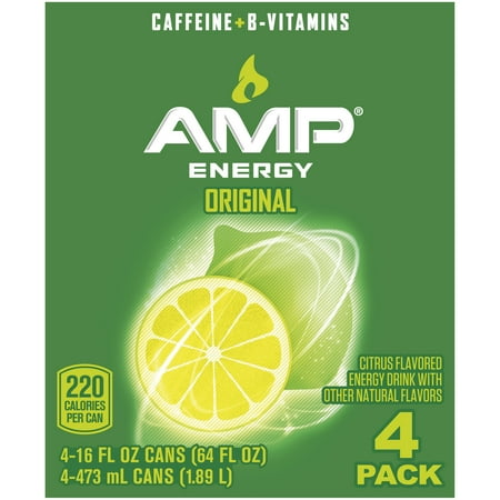 AMP Energy Original Citrus Flavored Energy Drink, 16 fl oz, 4 Pack Cans