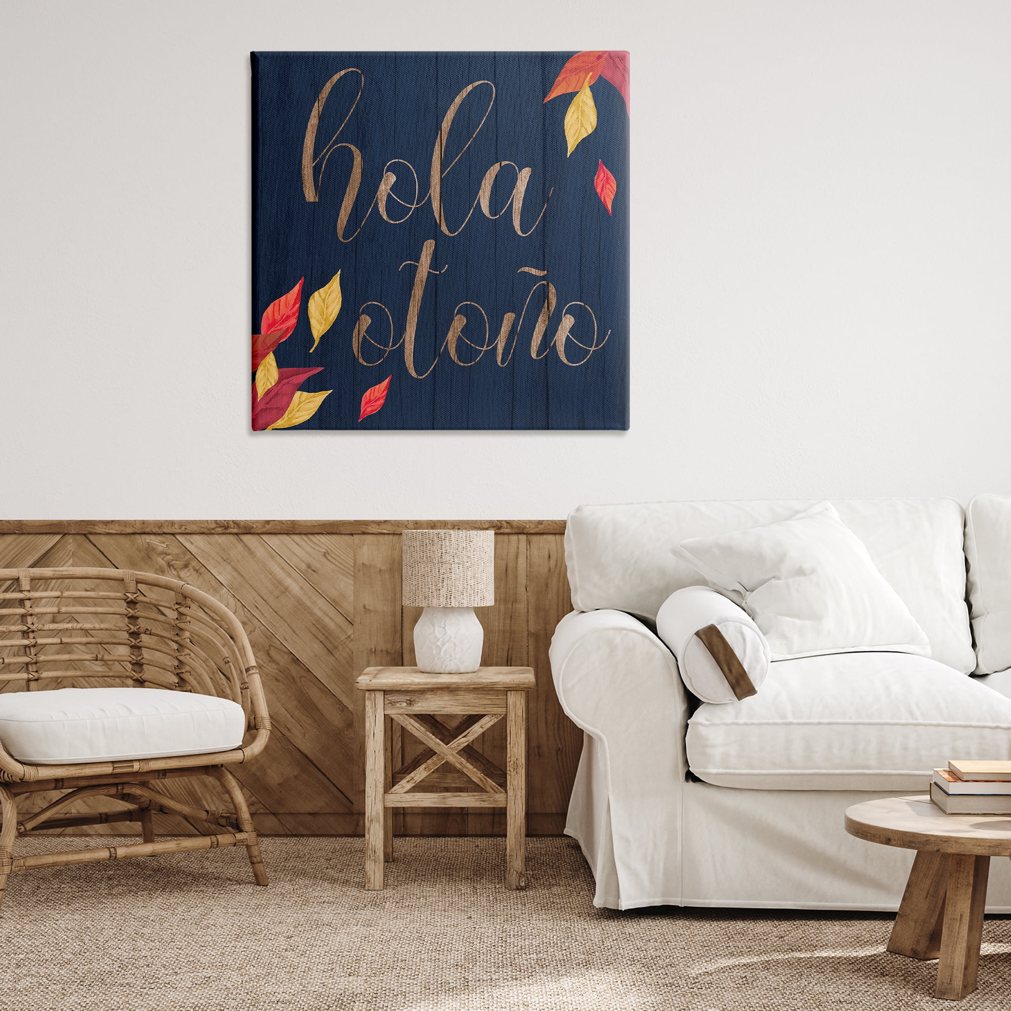 Stupell Industries Hola Otoño con Hojas Holiday Painting Wrapped Canvas Art Print Wall Art, 36 x 36