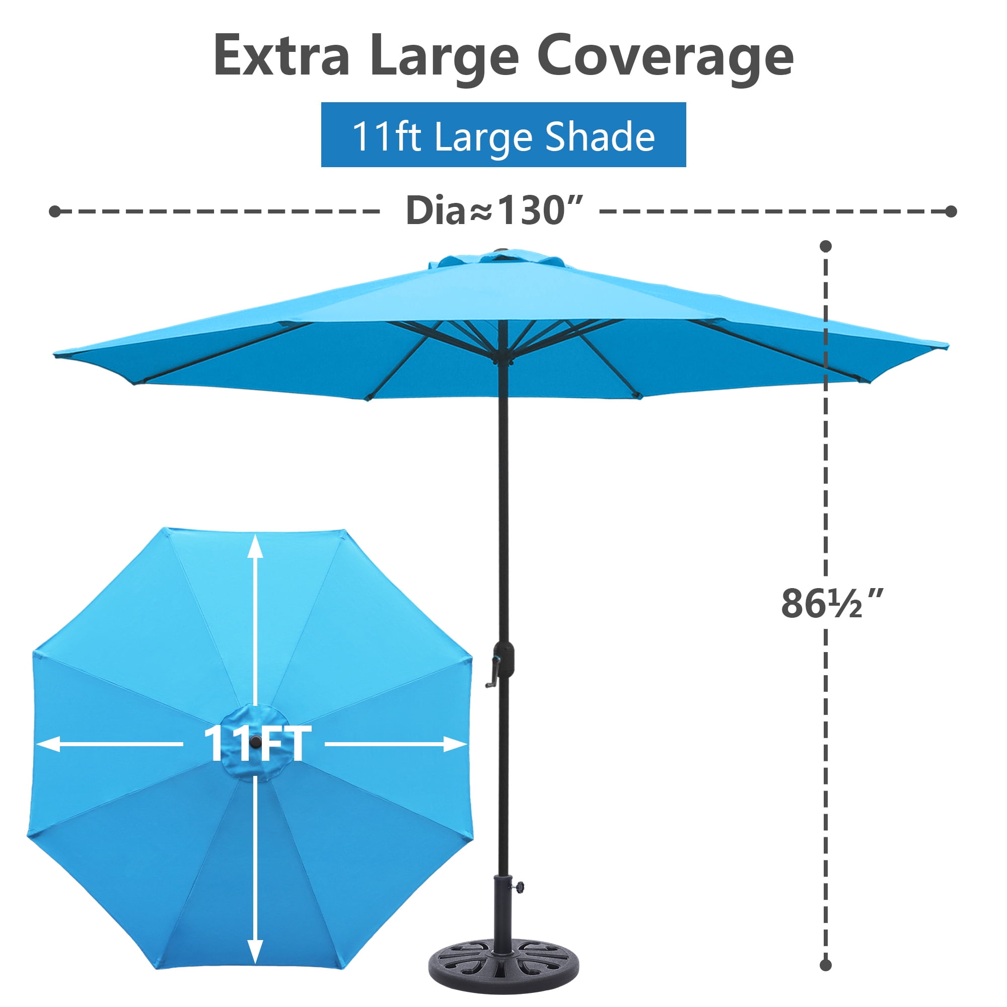 Abble 11FT Outdoor Patio Umbrella with Crank Handle, Market Umbrella with 8 Sturdy Umbrella Ribs, Waterproof for Garden Deck Backyard Pool, Aqua