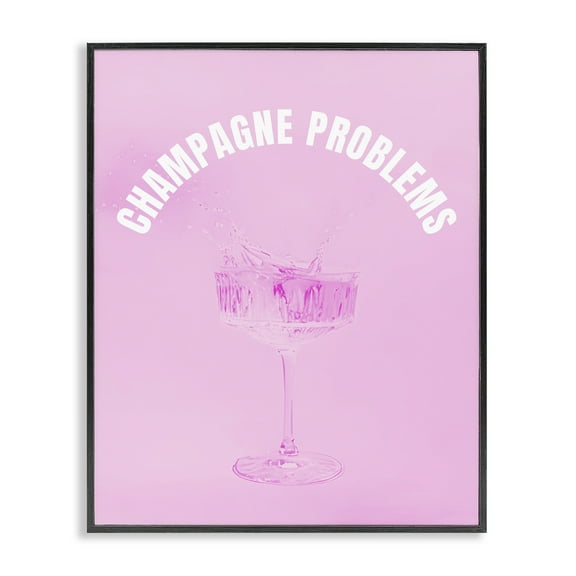 Stupell Industries Champagne Problems Pink Food & Beverage Painting Black Framed Art Print Wall Art, 11 x 14