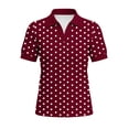 thumbnail image 6 of VBVC Women's Polka Dot Collared Shirt,Short Sleeve V-Neck Top For Women,Ladies Summer Stretchy Breathable Blouse,Wine,S-2XL, 6 of 6