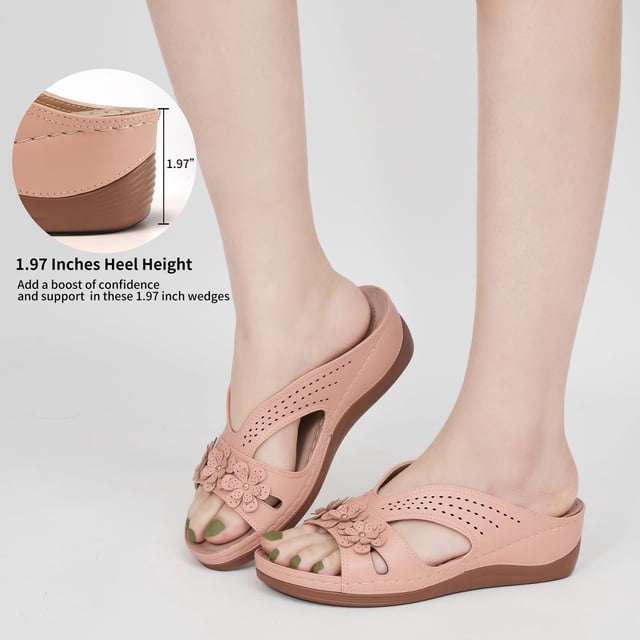 Commforr Sandales Larges pour Femmes, Sandales pour Femmes, Sandales Compensées pour Femmes, Sandales Confortables pour Femmes, Sandales pour Femmes, Sandales Ecetana pour Femmes Chaussures Sandales à Enfiler Chaussures, Rose, 7