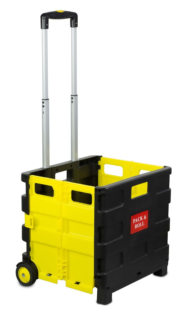 Compact Black and Yellow Folding Utility Cart with Telescoping Handle