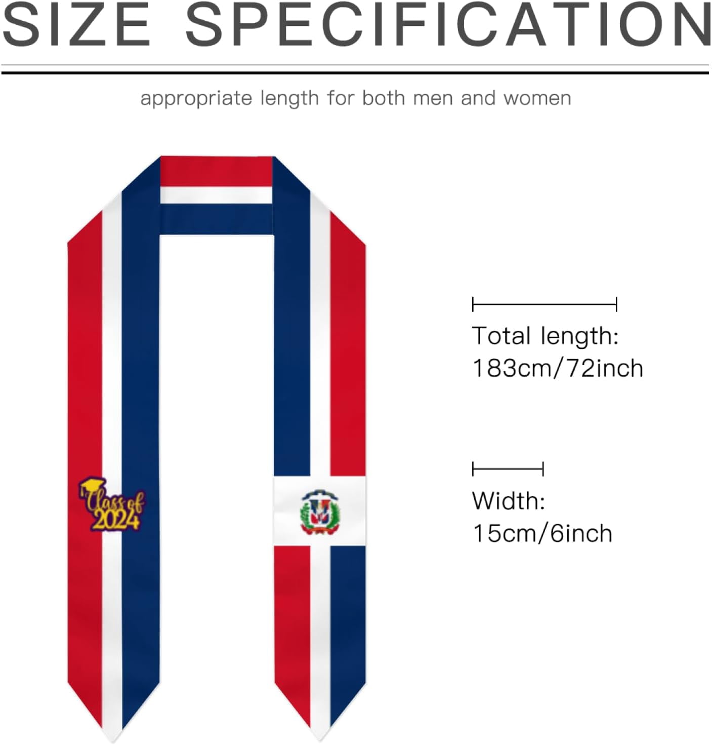 Class of 2024 Dominican Republic Flag Graduation Stoles Shawl Sash