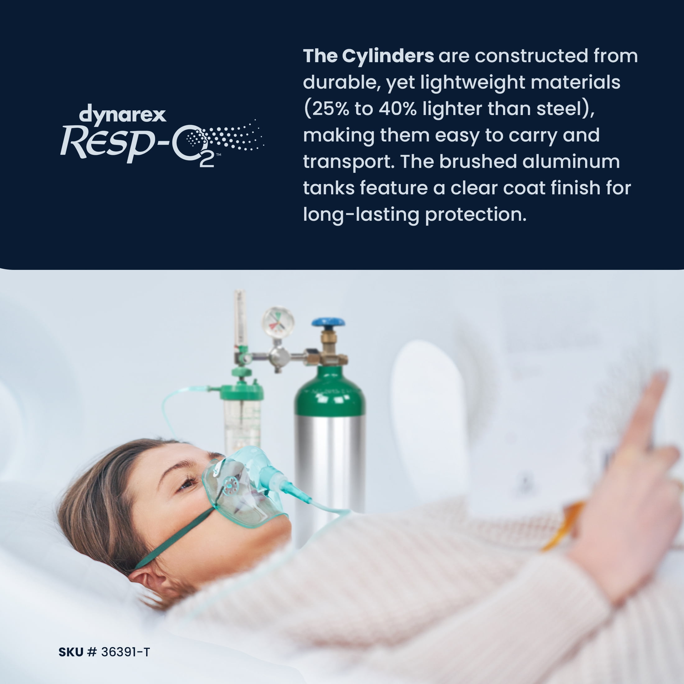Dynarex Resp-O2 M15 Oxygen D-Cylinder with CGA 870 Toggle Valve – 2.9L Jumbo Size Oxygen Cylinder - Lightweight Aluminum Portable Tank with 425L Oxygen Capacity