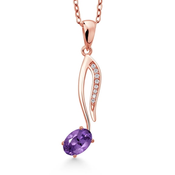 Music Eighth Note Jewelry Pendant Necklace Gift for Women By Keren Hanan | 18K Rose Gold Plated Silver | Purple Amethyst | 0.55 Cttw | February Birthstone | Oval 6X4MM | with 18 inch Silver Chain