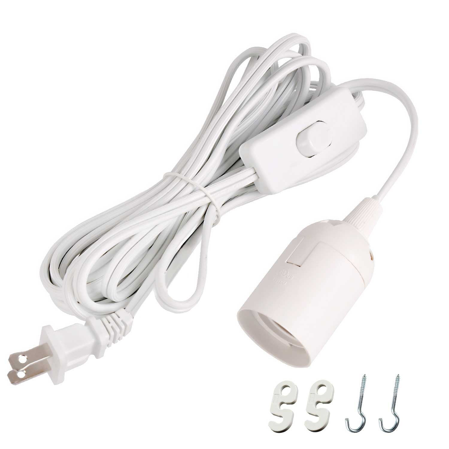2 Pack Plug-in Pendant Light Cord 15FT Vintage Hanging Light Cord E26/E27 Light Socket Black Light Kit with On/Off Switch