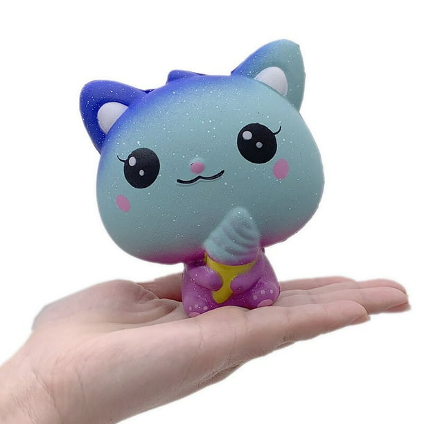 Galaxy Ice Cream Cat Soft Slow Rising Toy Kids Cute Jumbo Strap Soft Squeeze Scented Bread Cake Stress Relief Fun Toy Gift heqiyong LED