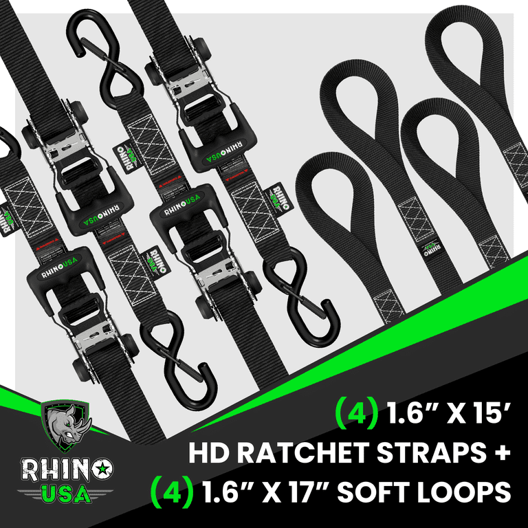 Rhino USA HD Ratchet Tie-Down Straps, 1.6in x 8ft, 2-Pack photo 4