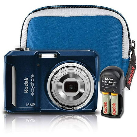 Kodak EasyShare C1550 16MP Digital Camera Bundle w/ 5x Optical Zoom, 3.0" LCD Display, Blue