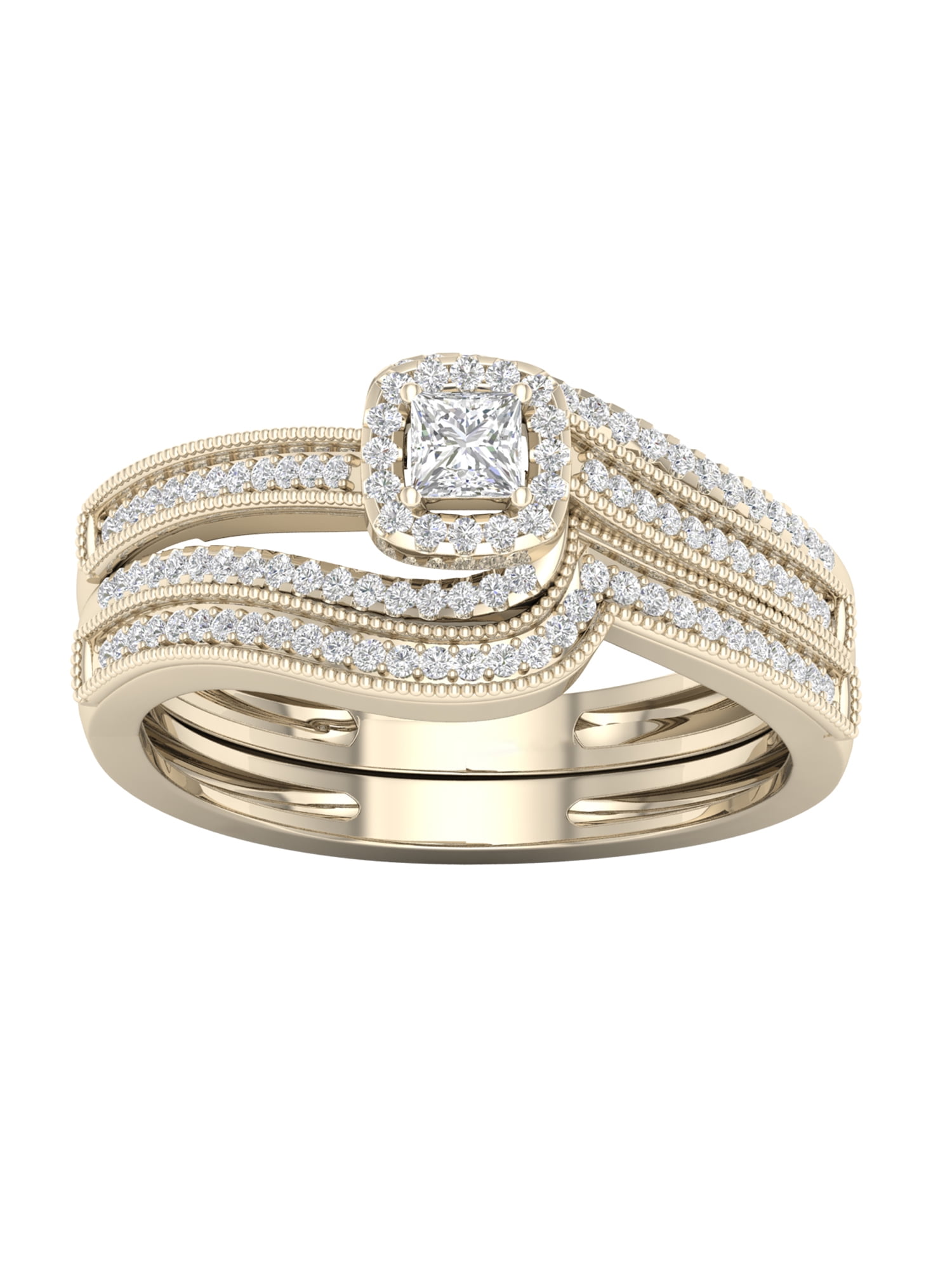 Imperial 3/8Ct TDW Diamond 10k Yellow Gold Halo Bypass Bridal Set (H-I, I2)