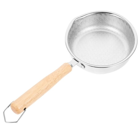 FOMIYES Stainless Steel Nonstick Frying Pan with Honeycomb Bottom and Wooden Handle for Daily Use 13cm Silver