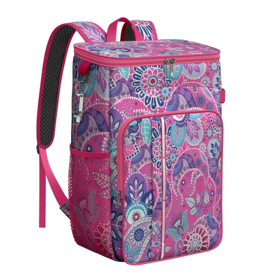 Boho Vintage Insulated Backpack Cooler - 20L Leakproof Soft Cooler Bag with Multiple Pockets, Ideal for Campers & Hikers