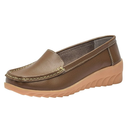 

Fauean Women Shoes Casual Slip on Leather Shoes Comfortable Outdoor Daily Wear Going Out Khaki Size 38