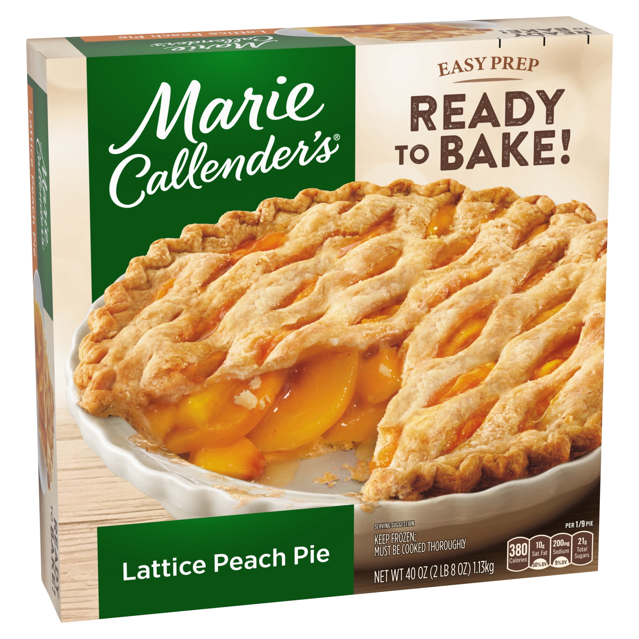 Marie Callender's Lattice Peach Pie, Ready to Bake Frozen Dessert, 40 oz.
