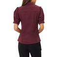 thumbnail image 3 of INSPIRE CHIC Women's Puff Sleeve Point Collar Button Down Essential Office Shirt M Dark Red, 3 of 6