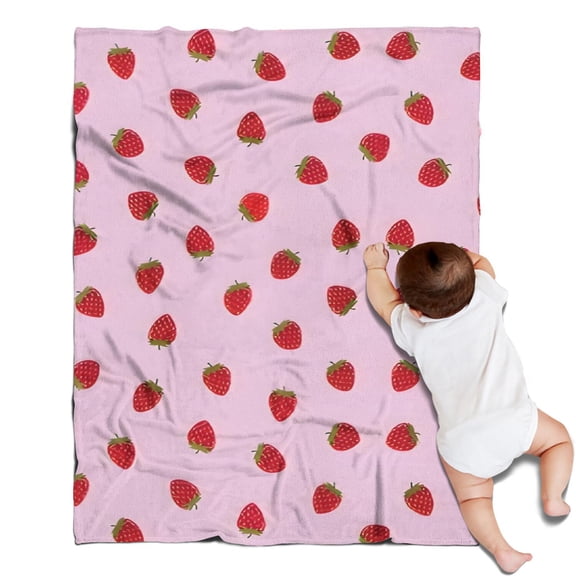 Red Strawberry Plants Fruit Pink Pattern Blanket,Comfortable Soft Flannel Throw Blanket,All Season,Warm Lightweight Blankets for Sofa Bed Couch Living Room Chair,30"x40"