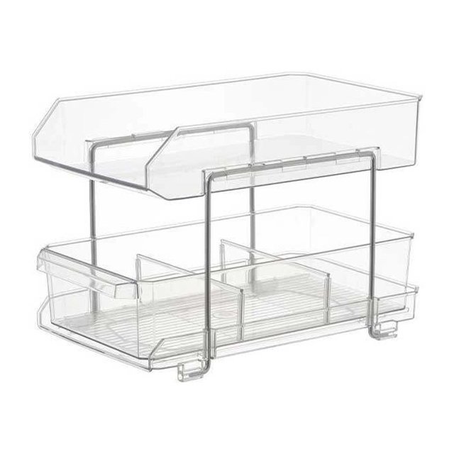 Transemion Storage Shelf Portable Dual Layer Transparent Replacement Handled Home Organizer Acrylic Slideable Household Makeup Cosmetic Toiletries Holder Organizer Type 1