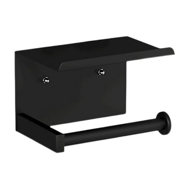 Portarrollos de papel higiénico con estante para teléfono, resistente a la oxidación, práctico soporte de pared de acero inoxidable. negro un