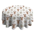 thumbnail image 4 of White Highland Cow Flower Pattern Round Tablecloth 60"x60",Wrinkle Wipeable Table Cloth for Kitchen Dining Room Picnic Patio Party, 4 of 6