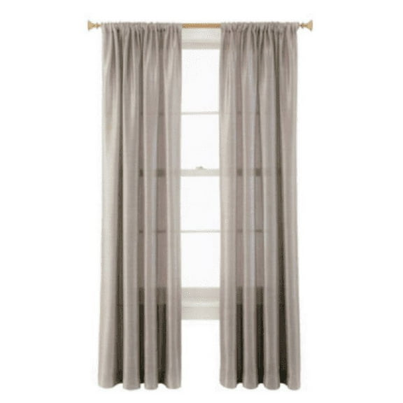 MR2 Silver 2-PC Set rod pocket faux silk window curtain treatment set of two 2 solid semi sheer voile panels 55" W x 95" L (Each)