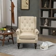 thumbnail image 2 of Tabaray Faux Leather Accent Chair, Modern Living Room Chairs, Button Tufted Wingback Armchair with Wood Legs, Upholstered Bedroom Chair with Rivet Decoration, Leisure Reading Chair, Camel, 2 of 14