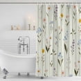 thumbnail image 2 of Spring Floral Shower Curtain Set - 72" x 78" Washable Bathtub Curtain with 12 Hooks, Summer Botanical Sage Green Striped Waterproof Fabric Stall Shower Curtains for Bathroom/Bathtub Décor, 2 of 6