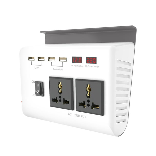 Tignapoo 300W Car Power Inverter with 4 USB Ports & 2 AC Outlets, DC 12V to AC 220V Converter, Smart LCD Display, White ABS Material, 8 Safety Protections, Compact Design for Multiple Devices