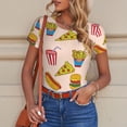 thumbnail image 6 of KLL Women 's Crew Neck Bodysuit Jumpsuits Hamburger Pizza Coke Print Short onesies Stretch T Shirts, 6 of 7