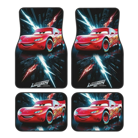 Car Foot Mat Set of 4 Pieces, Lightning McQueen Car Carpet Full Set Floor Mats Fit for SUV, Vans, Sedans, Trucks