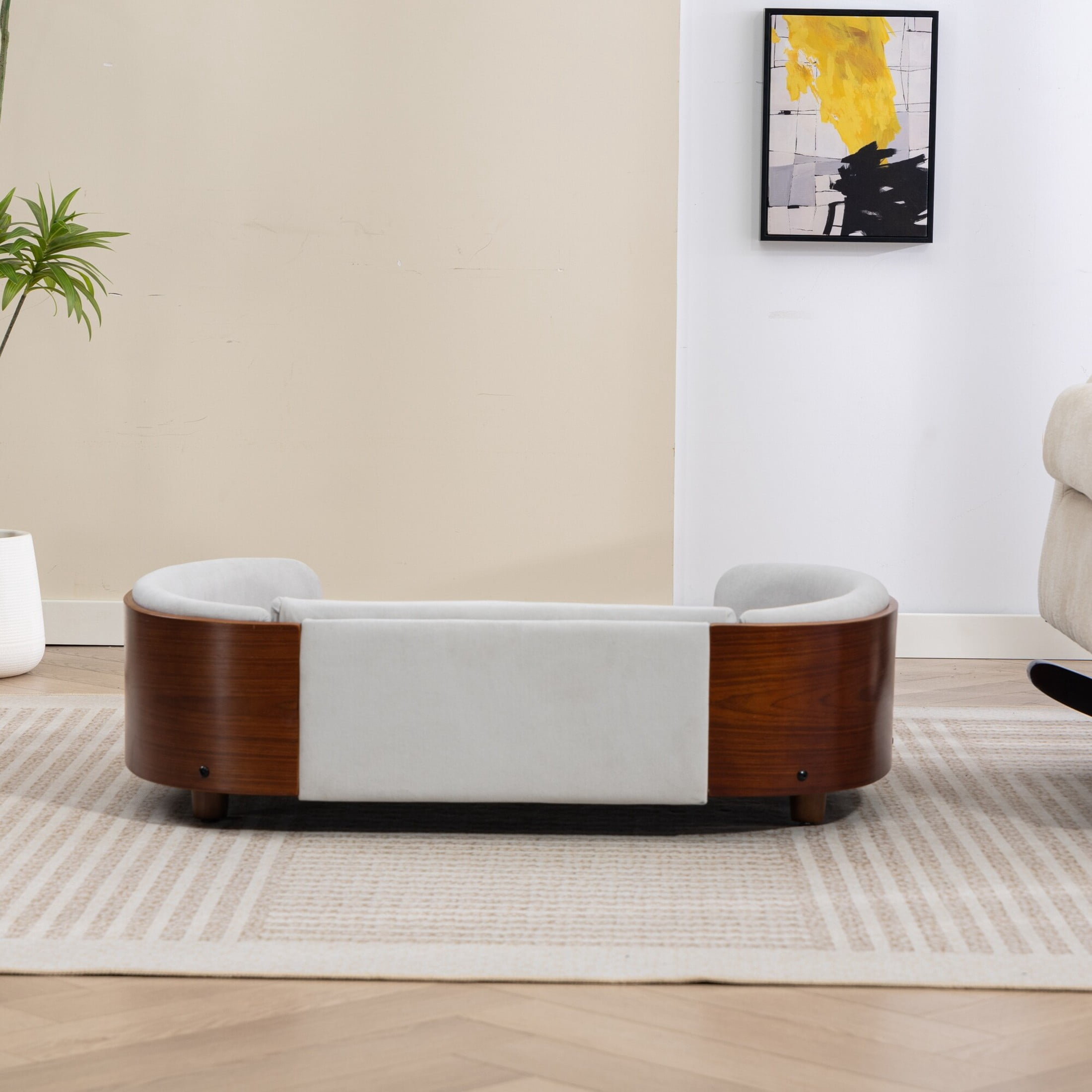 Noble House Scandinavian Elevated Large Dog Bed, Pet Sofa with Solid Wood Frame, Light Gray and Walnut