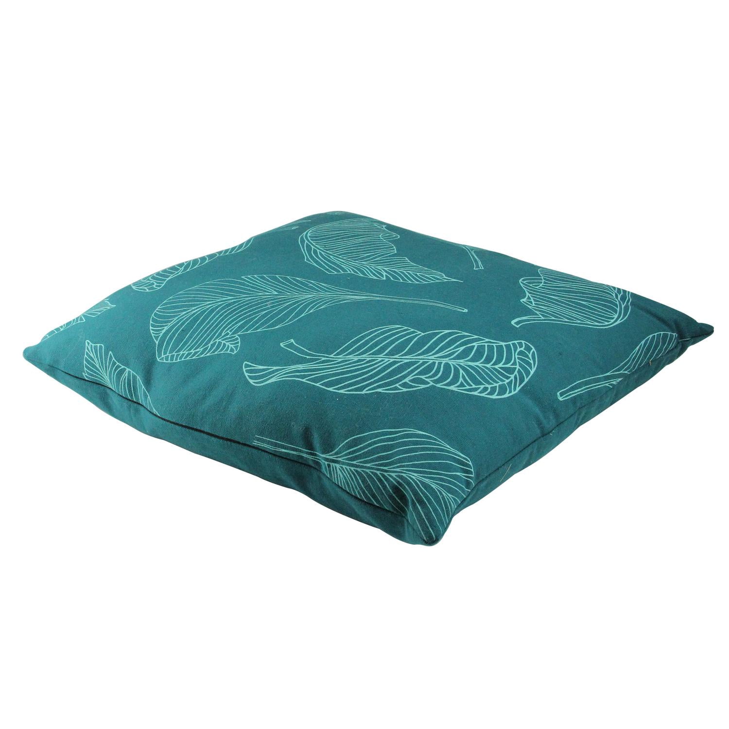 17" Teal Green Tropical Leaf Decorative Cotton Canvas Throw Pillow