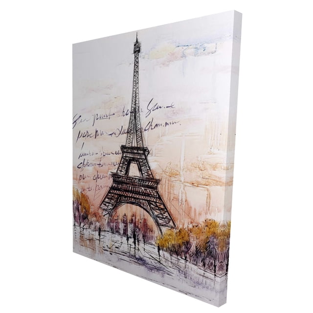 Eiffel tower sketch with an handwritten message - 36"x48" canvas - Print on demand