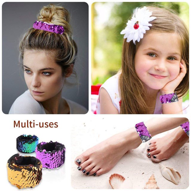 2 piezas de pulseras reversibles con lentejuelas y dijes de la Sirenita para niñas, regalos para fiestas de cumpleaños