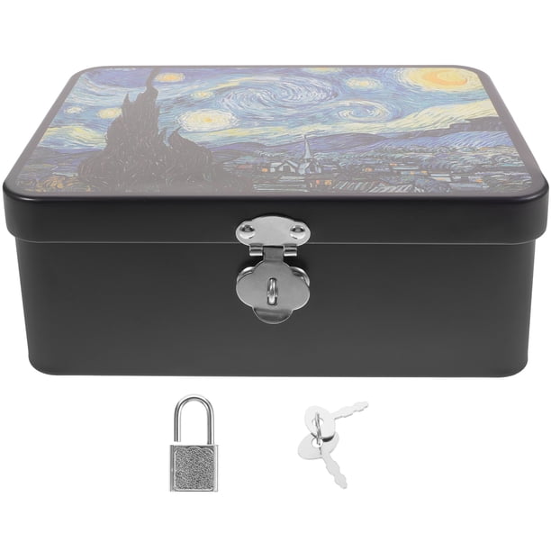 Caja de almacenamiento decorativa de hojalata, soporte de hojalata, contenedor de escritorio de hojalata con cerradura