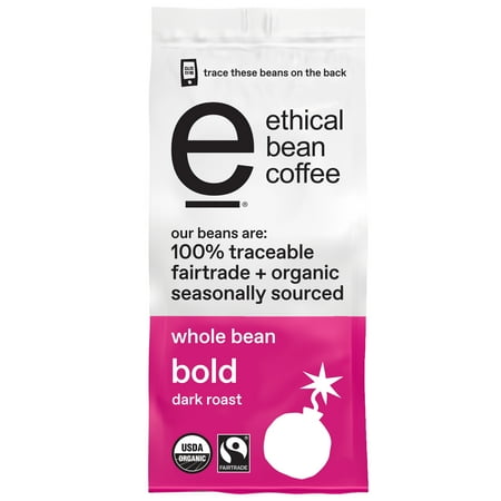 Ethical Bean Bold Dark Roast Fairtrade Organic Whole Bean Coffee, 12 oz Bag