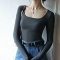 thumbnail image 4 of Camiseta básica de manga larga con escote redondo y corte ajustado para mujer, 4 of 6