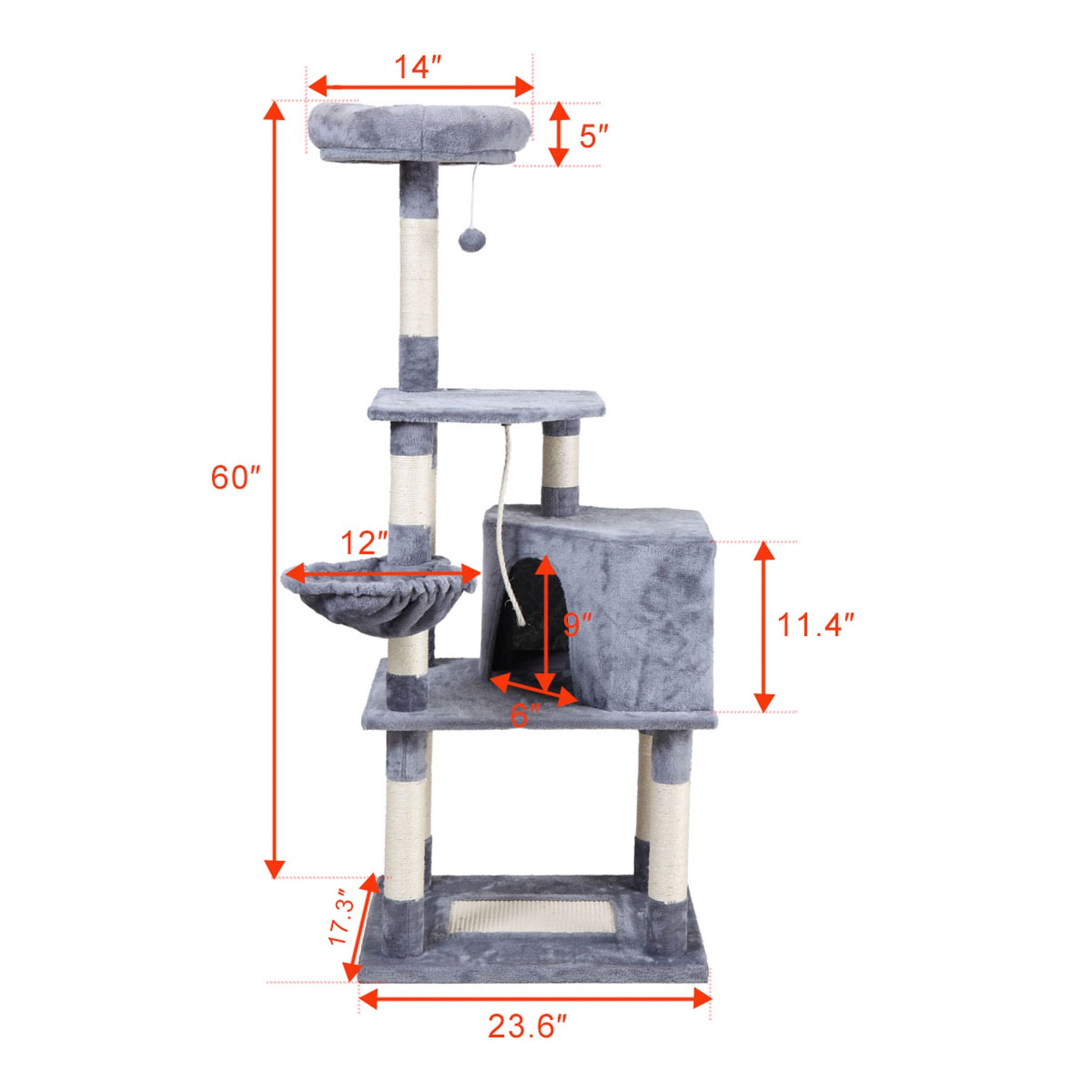 Senbabe 60" Multi-Level Cat Tree Tower with Condo for Large/Midum Cats, Gray