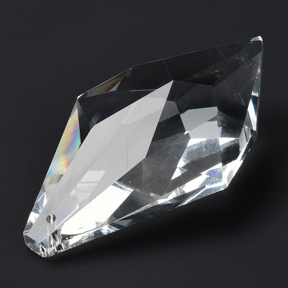 10pcs Transparent Glass Pendants Faceted Rhombus for Chandelier Hanging Pendants Clear 76x43.5x22mm Hole: 2mm