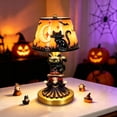 thumbnail image 4 of Xingjin Resin Halloween Pumpkin Bat Table Lamp, Warm Glow LED Night Light with Witch Hat and Skeleton, Retro Spooky Desktop Decor for Home Indoor Party, 4 of 5