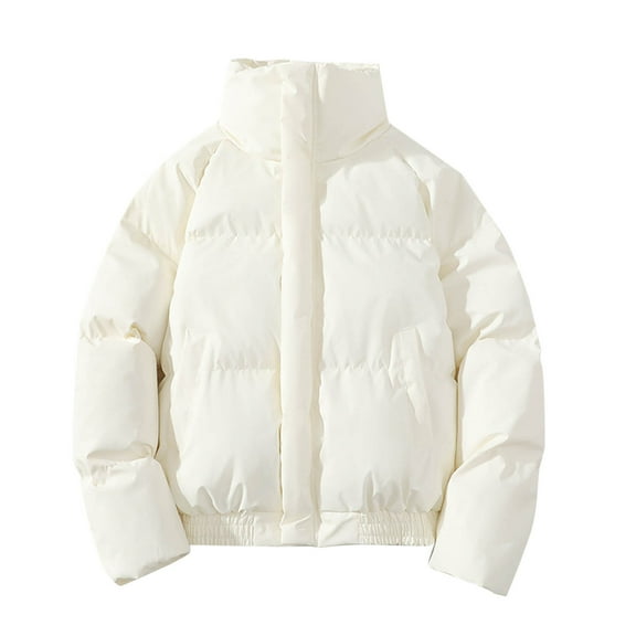 IYTR Mens Puffer Jacket Stand Collar Zip Up Down Jackets Long Sleeve Stand Collar Winter Warm Coats with Pockets (Beige,M)