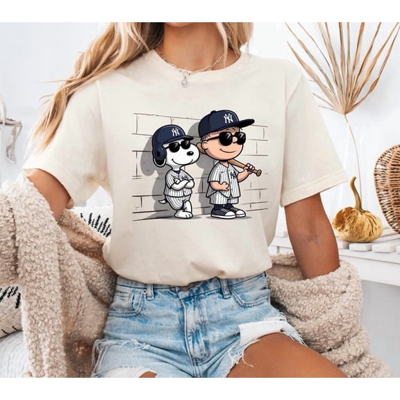 Snoopy Cartoon Dog Baseball Shirt – Vintage Sports Graphic Tee, Peanuts Inspired NY Style T-Shirt