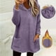 thumbnail image 2 of Top de encaje color crema,Blusa de manga larga con capucha para mujer, cárdigan de punto holgado, tejido de poliéster, bolsillos, prenda cálida de invierno para el hogar, sopatenor, 2 of 9