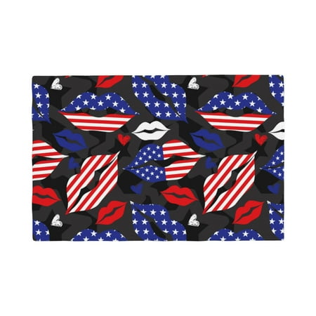 

Table Placemats Set of 6 - American With Lips 12x18 In Faux Linen Double Heat Resistant Place Mats Cloth Indoor/Outdoor Placemats Washable Table Mats for Dining Kitchen Party