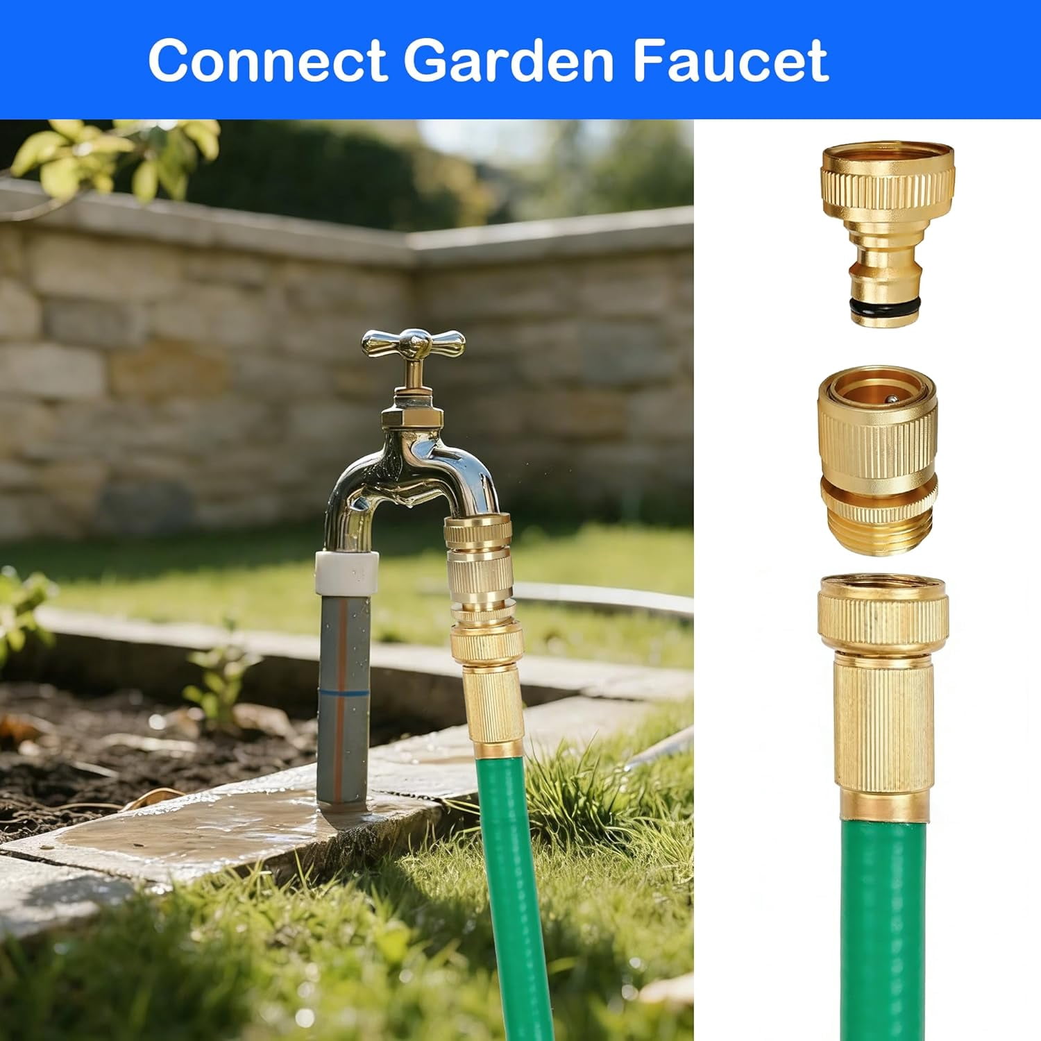 Garden Hose Quick Connect, 4 Set Solid Brass 3/4 Inch GHT Thread Garden Hose Quick Connect Fittings, No-Leak Male and Female Water Hose Quick Release Connectors